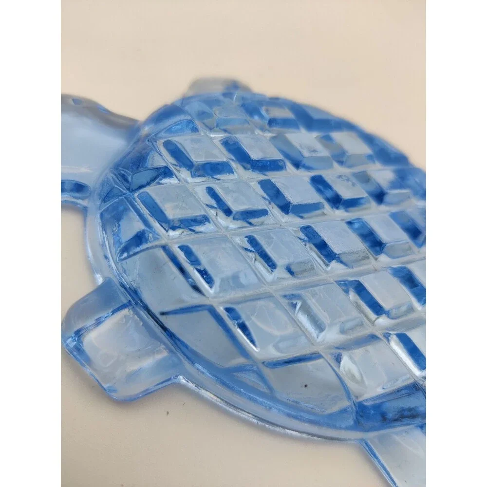 Vintage Blue Depression Glass Diamond-Cut Leaf Dish, 1930s Vintage Trinket Tray